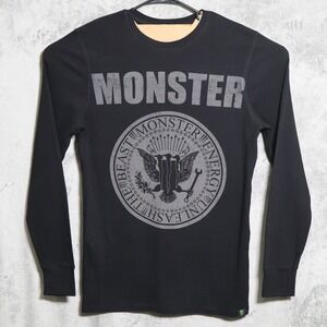 Monster Energy Shirt Mens Large Black Thermal Long Sleeve Waffle Knit The Beast